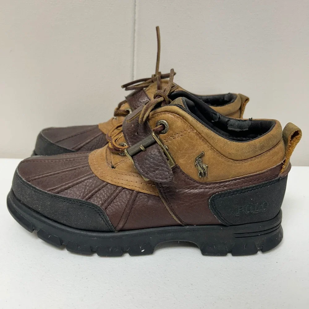 Polo Ralph Lauren Dover III Duck Boots Mens 7.5D Brown Leather Buckle Strap